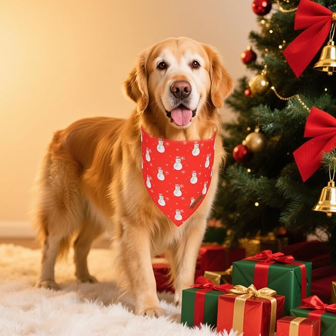 ADOGGYGO Christmas Dog Bandanas 2 Pack, Reversible Santa Snowman Xmas Pet Scarf Bib, Adjustable Fit Red Green Christmas Bandana for Extra Large Dogs (X-Large)
