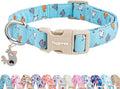 Faygarsle Funny Chicken Pattern Dog Collar, Cotton Fabric, Light Blue with Farm Animal Print for Small Medium Large Dogs L
