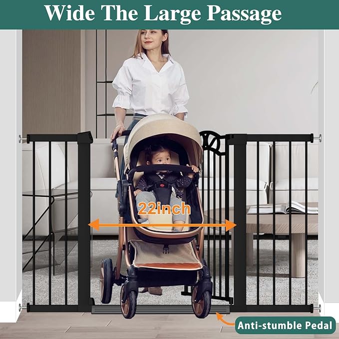 Fairy Baby 48.9"-51.5" Extra Wide Baby Gate with Door, 49 50 51 Inches Walk THR Baby Gates for Stairs Pressure Mounted no Drill, Indoor Tension Metal Pet Dog Gate, Auto Close Safety Gate, Black