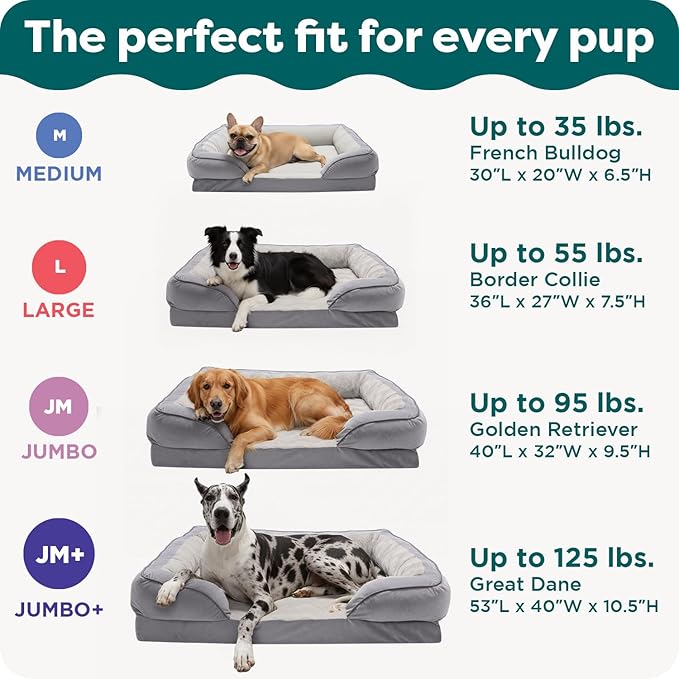 Furhaven Orthopedic Dog Bed for Large Dogs w/ Removable Bolsters & Washable Cover, For Dogs Up to 95 lbs - Plush & Velvet Waves Perfect Comfort Sofa - Granite Gray, Jumbo/XL