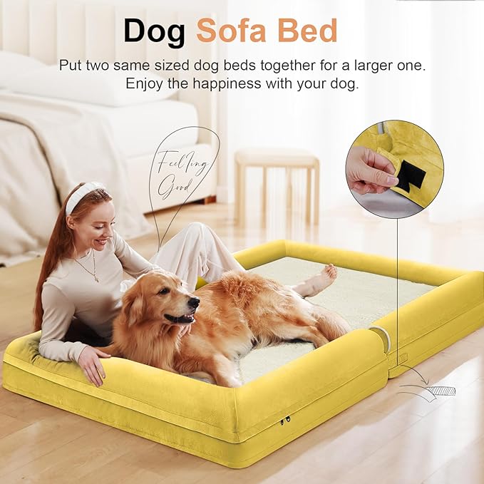 Large Dog Bed Orthopedic Washable: Beds Bolster XL Bed Medium Large Dogs Egg Crate Foam Couch Sofa Waterproof with Removable Cover - Ginger