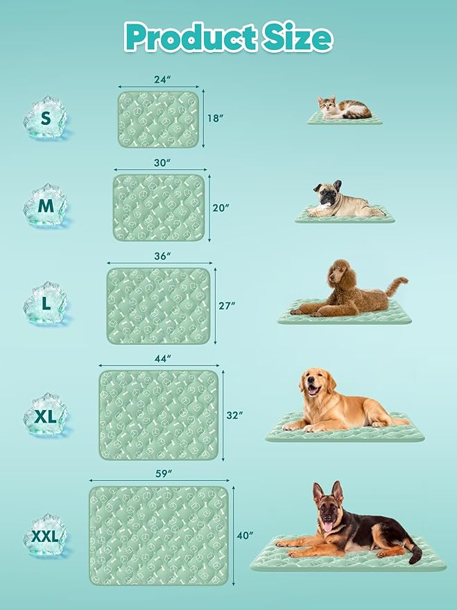 Rywell Dog Cooling Mat 2.0, Nature Green,36" x 27" Thick & Durable Cooling Mat for Large Dogs, Long-Lasting Cool with Waterproof & Color-Changing Arc-Chill Tech (Q-Max>0.5) Washable& Non-Toxic