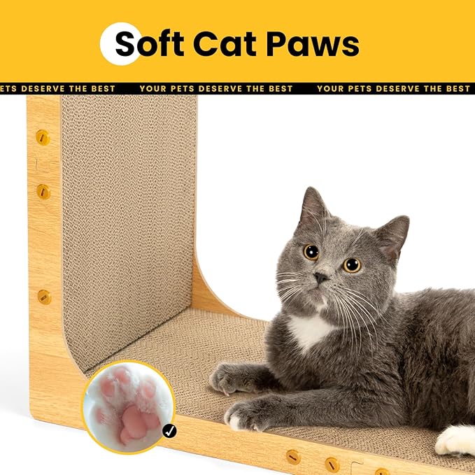 Cardboard Cat Scratcher,23 Inch L Shape Scratch Pad Wall Mounted,Vertical Scratching Board, Durable Cardboard to Protect Furniture for Indoor Cats,Wood Grain Large,2-Pack
