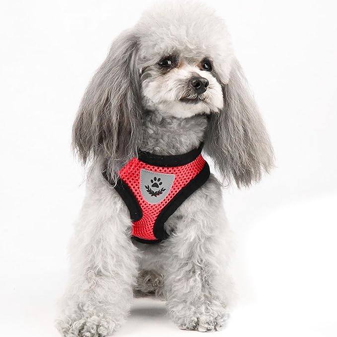 Shudyear Cat Harness and Leash, Adjustable Soft Mesh, Anti-Escape, Reflective Design, Size M, Red