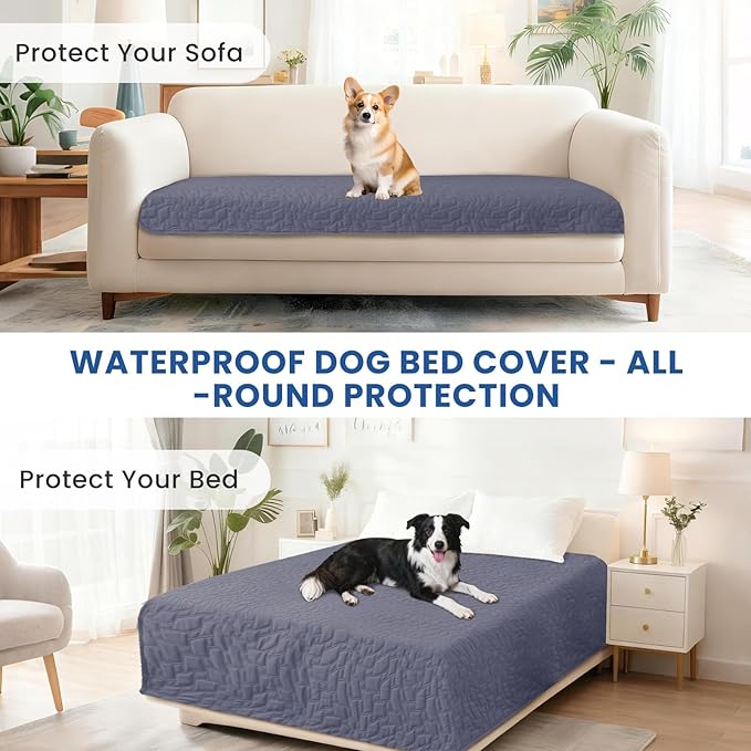 Waterproof Dog Bed Cover, Non-Slip Dog Blanket for Couch, Couch Covers for Dogs Washable, Pet Blanket for Furniture, Pet Bed Mat for Sofa, Car, Pet Supplies (52x82 Inch, Grey Blue)