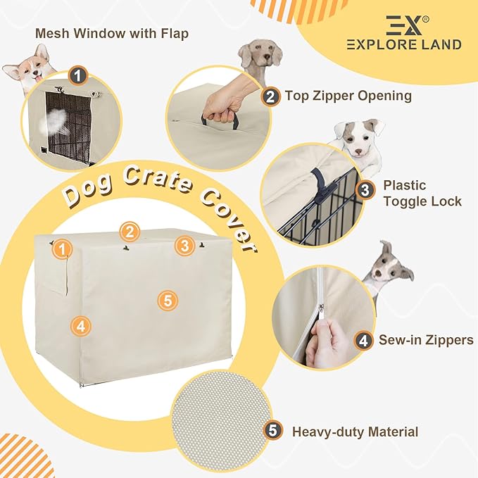 Explore Land 30 inches Dog Crate Cover Heavy Duty Polyester Pet Kennel Sunshade Universal Fit for Wire Cage (Light Tan)