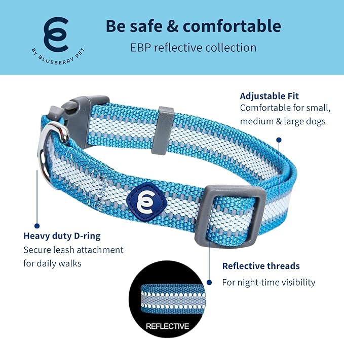 Blueberry Pet Essentials Matching Large Dog Collar | Adjustable Classic Solid Color Nylon Dog Collars for Large Dogs | Reflective Sky Blue Dog Collar for Large Dogs