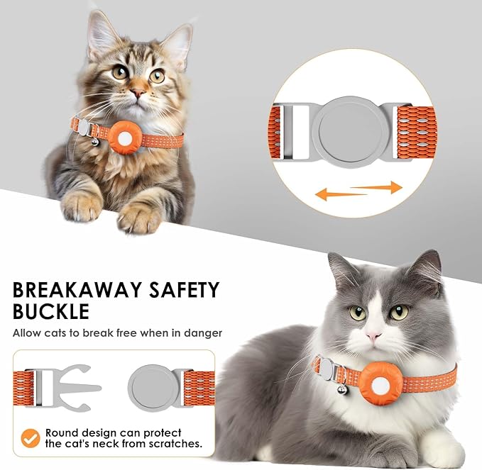 Cat GPS Tracker, Smart Cat GPS Tracker Compatible with Apple Find My App (Only iOS), No Monthly Fee, Waterproof (White Tracker, Orange Cat Collar)