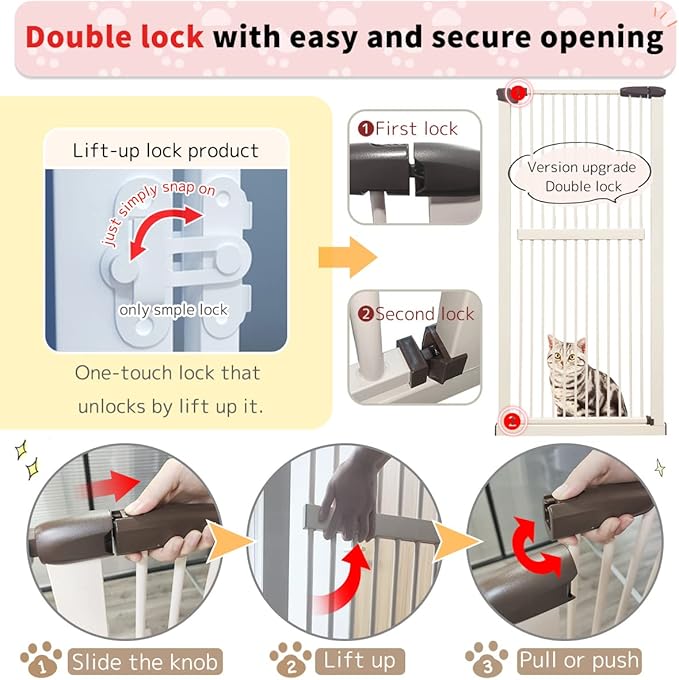 Lumizone Extra Tall Cat Gate 61.02" High Pressure Mounted Extra Wide 46.65"-50.78" (17Sizes) 1.37" Gap No Drilling Auto-Close Tall Pet Gate for Dogs (Cream, 46.65"-50.78" W)