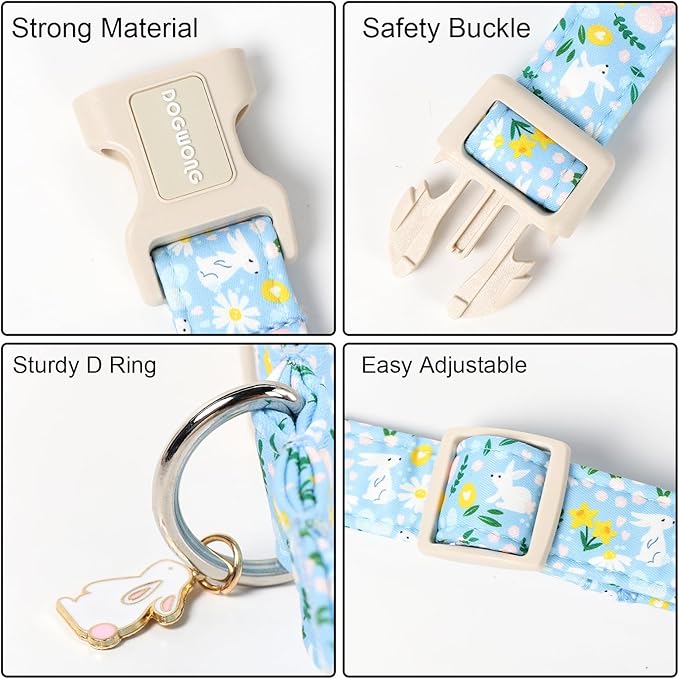 DOGWONG Easter Dog Collar-Cute Easter Rabbit Bunnies Egg Dog Collar, Adjustable Soft Easter Dog Collar for Small Medium Dogs, XS