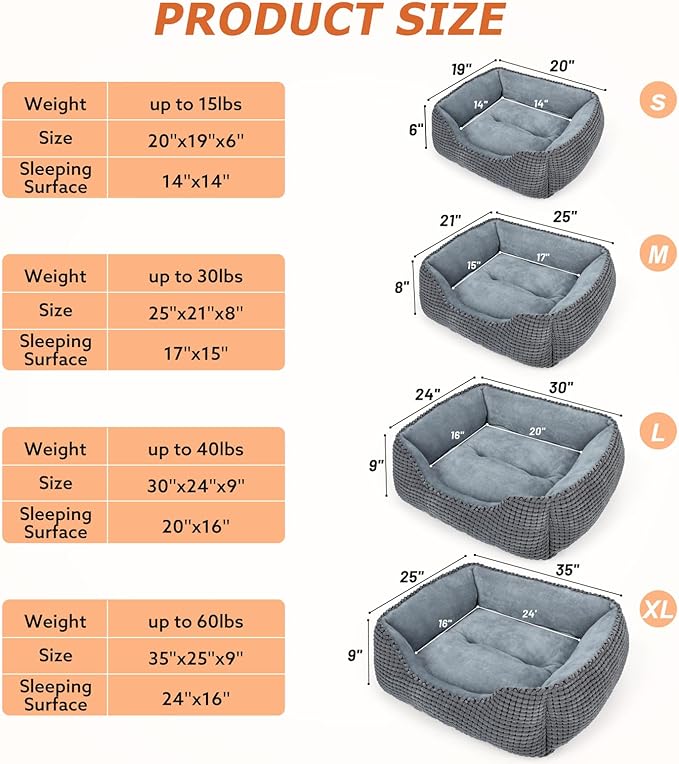 MIXJOY Dog Beds for Medium Dogs Washable, Rectangle Pet Bed Medium Size Dog, Orthopedic Sleeping Pet Sofa Bed, Soft Calming Cat Beds for Indoor Cats, Anti-Slip Bottom with Multiple Size (25'', Grey)