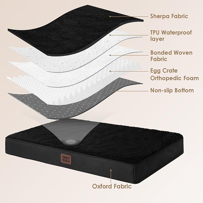 EHEYCIGA Orthopedic XL Dog Beds for Extra Large Dogs with Removable Washable Cover, Black, 44x32