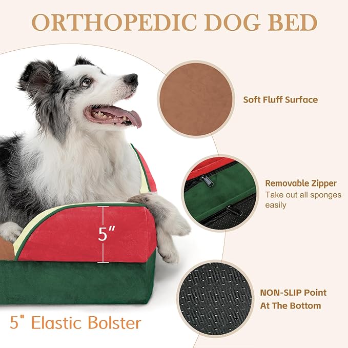 Comfort Expression Orthopedic Dog Bed for Extra Large Dogs 45x35 Inch, Waterproof Egg Crate Foam XL Pet Bed with Removable Bolsters, Dog Couch with Washable Cover & Non-Slip Bottom, Watermelon Mist
