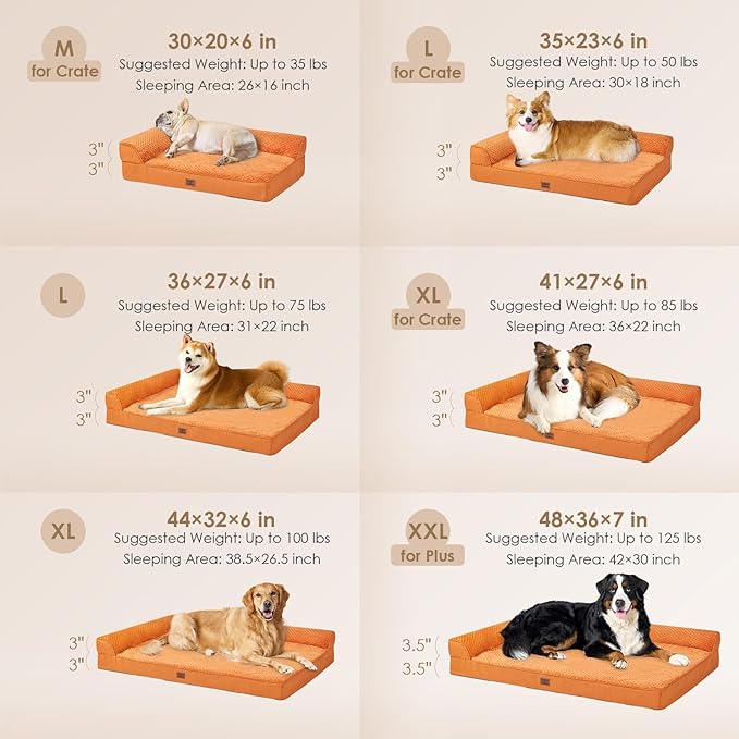 EHEYCIGA Extra Large Dog Bed Othorpedic, Memory Foam XL Dog Bed with Washable Removable Cover, Waterproof Pet Sofa Couch XLarge Size Dogs with Nonskid Bottom, 44x32x6.5, Pumpkin