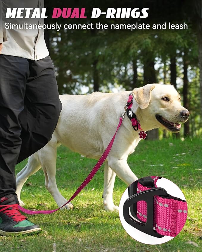 Joytale Airtag Dog Collar, Reflective Pet Collar with Waterproof AirTag Holder, Dual D-Rings, Soft Padded Adjustable for Large Dogs, Hotpink, L