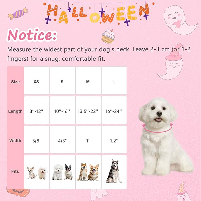 Halloween Dog Collar, Fall Dog Collars for Large Dogs, Cute Pink Puppy Collar with Adorable Ghost & Pumpkin Design, Soft Cotton Large Dog Collars Girl Boy Dog Collar-L