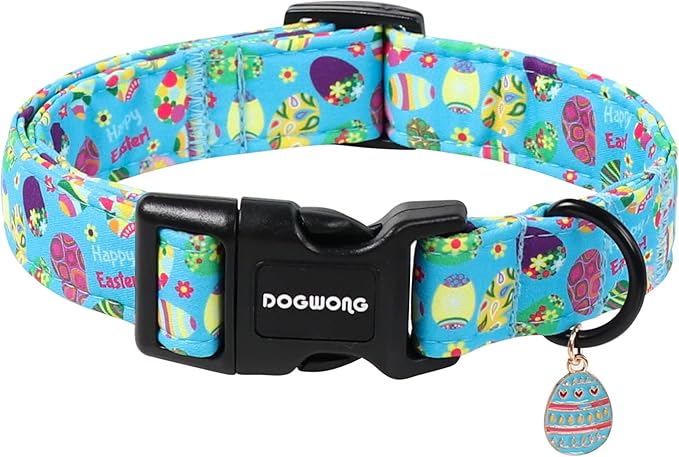DOGWONG Easter Dog Collar, Cute Easter Egg Pet Collar Durable Holiday Girl Boy Adjustable Cotton Dog Collars with Quick Release Buckle for Large Dogs,XL Visit The Elegant Little Tail Store