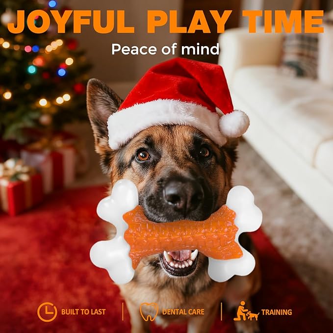 6-Pack Dog Toys for Aggressive Chewers Large Breed, Tough Bones, Nylon Puppy Teething Chew Toys Medium Dogs, Heavy Duty Peanut Butter Flavor Toys