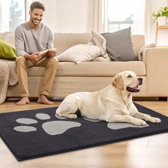 Buganda Dog Door Mat for Muddy Paws, Absorbent Dirt Trapper Washable Indoor Doormats, Non Slip Low-Profile Mud Mat for Dogs, Front Entrance Doormat for Inside Floor (47x20 Inches, Dark Grey)