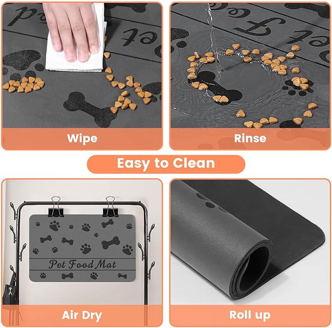 Pet Feeding Mat-Absorbent Pet Placemat for Food and Water Bowl, with Waterproof Rubber Backing, Quick Dry Water Dispenser Mat for Dog and Cat (20"x12", Bones)