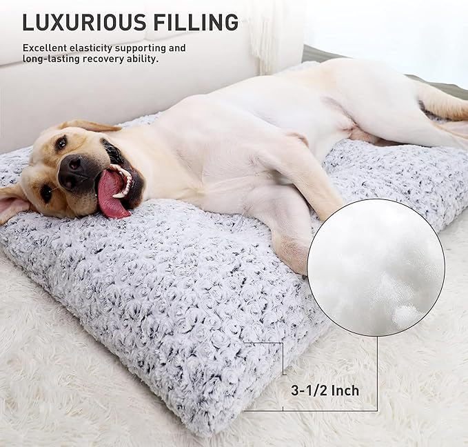 KSIIA Washable Dog Bed Deluxe Plush Dog Crate Beds Comfy Kennel Pad Anti-Slip Pet Sleeping Mat for Large, Jumbo, Medium, Small Dogs Breeds, 53" x 36", Gray