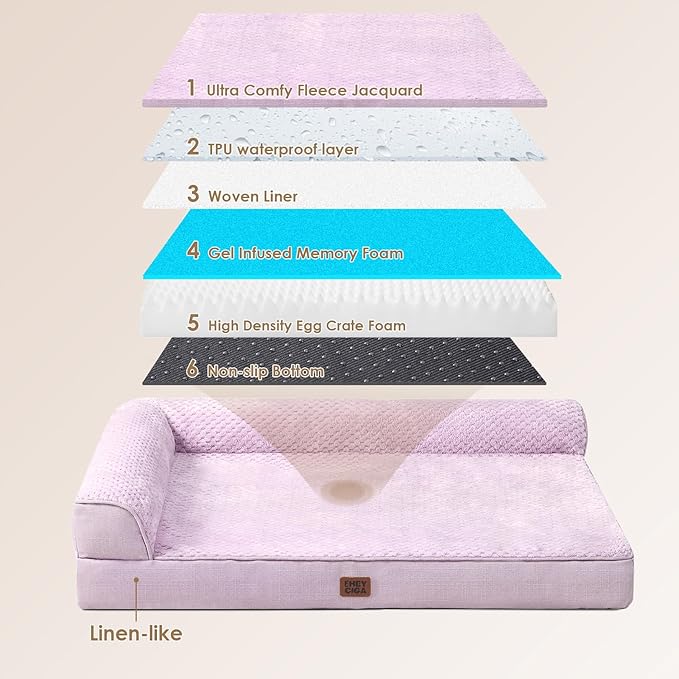 EHEYCIGA Extra Large Dog Bed Othorpedic, Memory Foam XL Dog Bed with Washable Removable Cover, Waterproof Pet Sofa Couch XLarge Size Dogs with Nonskid Bottom, 44x32x6.5, Lilac