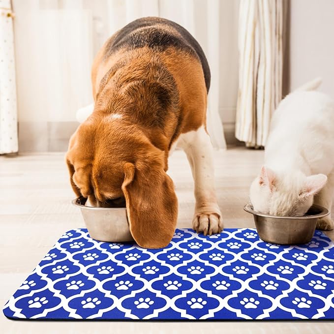 Dog Food Mat 16X24 Inch Pet Feeding Absorbent Mats for Floor Cat Water Bowl Placemats Non-Slip Washable Dog Mat for Food and Water