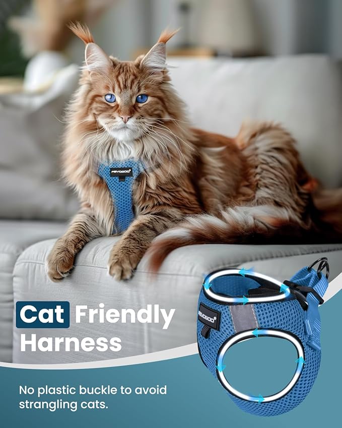 FAYOGOO Cat Harness, Cat Leash and Harness Set for Walking Escape Proof, Harness for Small Cats/Small Dogs, Large Kitten/Puppy Harness and Leash, Harness for Cats S-XXL(Tranquil Teal, X-Large)