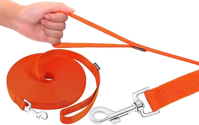 AMAGOOD Dog/Puppy Obedience Recall Training Agility Lead-15 ft 20 ft 30 ft 50 ft Long Leash-for Dog Training,Tie Out,Play,Safety,Camping (15Feet x 1Inch, Orange)