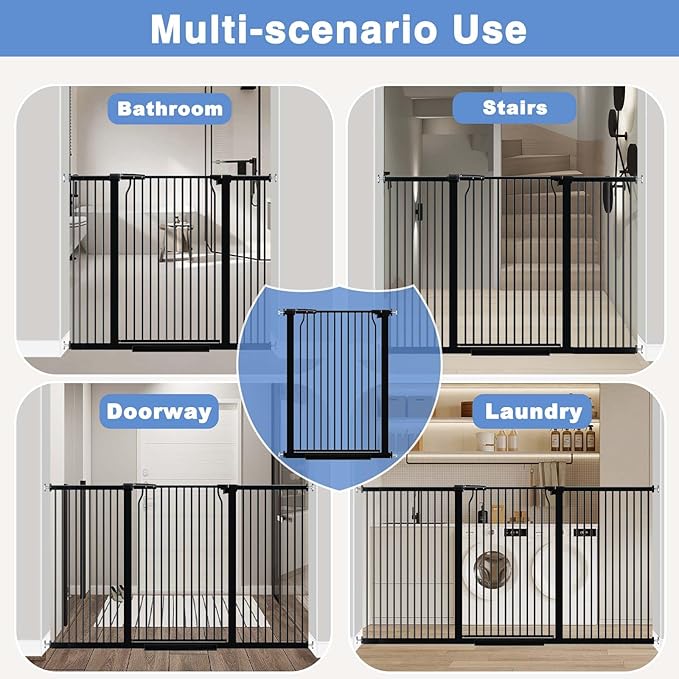 65.7"-72.2" Extra Wide Baby Gate, 40.5" Tall Dog Gate Indoor,Walk Through Pet Gates for Doorways Kitchen No Drilling Auto Close Pressure Mounted Safety Child Toddler Gate, Black
