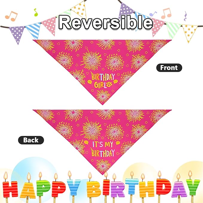 Dog Birthday Bandana Set Rose Pink, Dog Birthday Party Supplies with Hat Bandana Numbers for Small Girl Pets Puppy