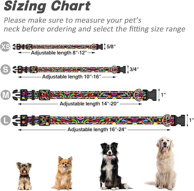 Reflective Dog Collar for Extra Small Dogs, Cute Boho Adjustable Heavy-Duty Nylon Puppy Collar for Boy and Girl Female, Soft Pet Accessories with Quick Release Buckle, Abstract Rainbow Art