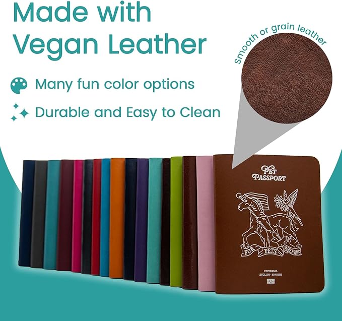 Color Premium PU Leather stitch-sewn Pet Passport Medical Record for Pet Health and Vaccination English + Spanish for Cat, Dog, Puppies and Kittens (Light Brown, Single)
