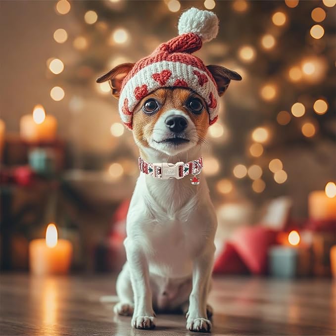 Christmas Dog Collar for Medium Dogs - Cute Fair Isle Style Christmas Collars for Dogs, Soft Adjustable Winter Holiday Dog Collars with Quick Release Buckle M