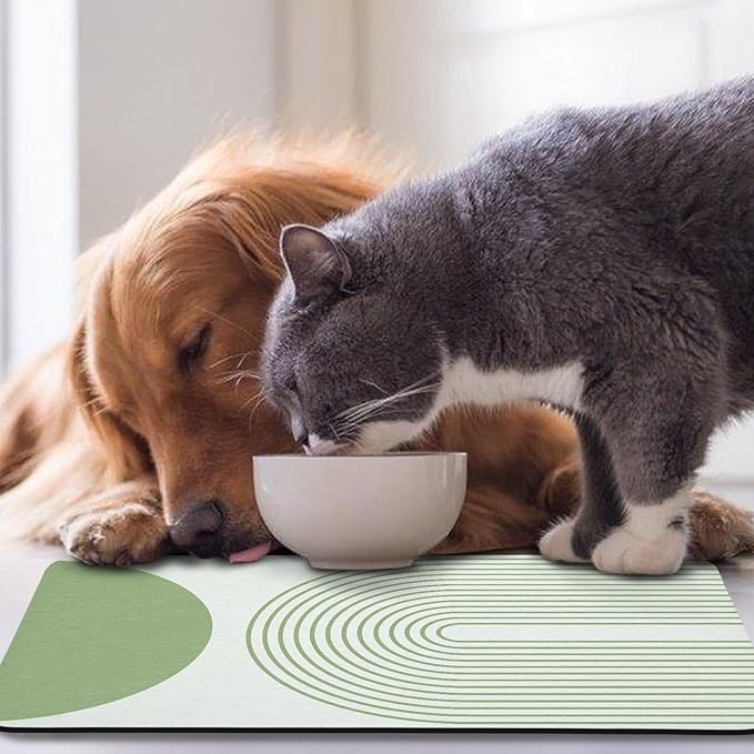 Dog Food Mats for Floors Waterproof, Cat Water Bowl Mats Pet Feeding Absorbent Mat Placemats for Food and Water Green Bohemia 16 * 24 inch