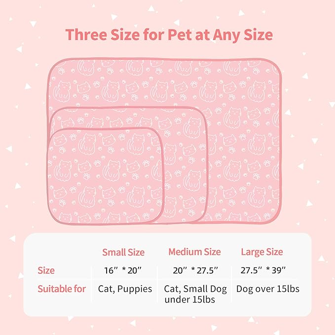 NWK Pack of 4 Pet Cooling Mat - Ice Silk Cooling Mat for Dogs & Cats Portable & Washable Pet Cooling Blanket, Car Seats, Beds for Summer (4pcs, Pink Cat, 27’’ X 20’’ X 0.3)