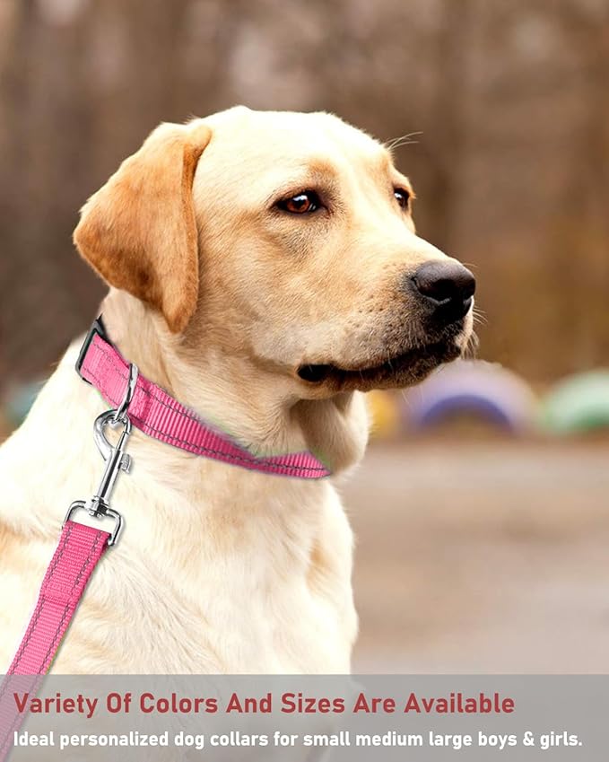 Reflective Dog Collar with Buckle Adjustable Safety Nylon Collars for Small Medium Large Dogs, Light Pink XL