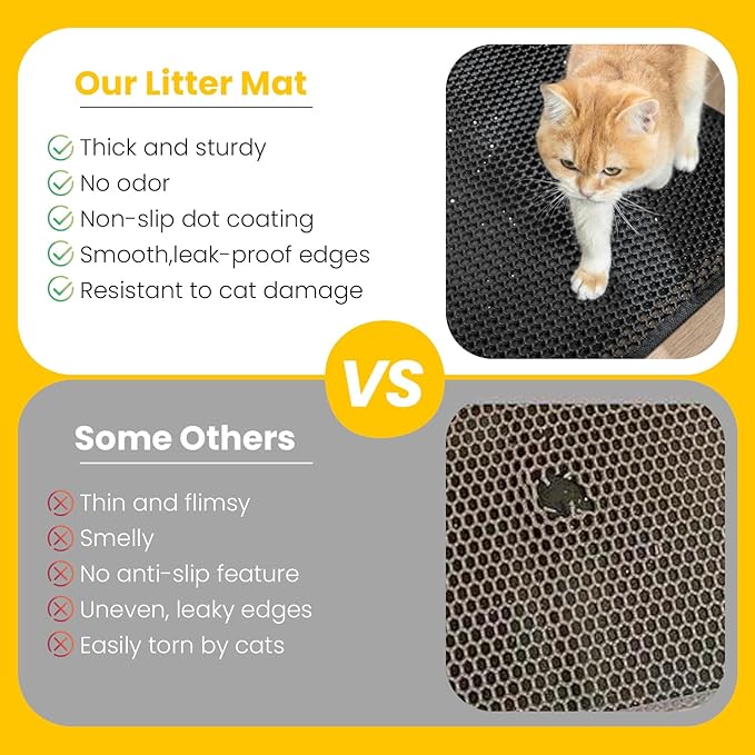 Cat Litter Mat, Upgrade Super Waterproof Back Layer Litter Box Mat, Non Slip, Durable, Soft on Paws Kitty Trapping Matt (24"x18", Black)