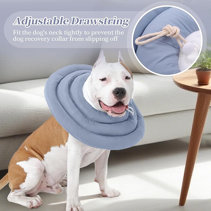 IDOMIK Dog Recovery Collar, Waterproof Soft Dog Cone After Surgery, Comfy Protective Elizabethan Collar Alternative for Dogs Cats, Adjustable Pet Neck Donut Cone Anti-Licking Biting Wounds,Blue,XL