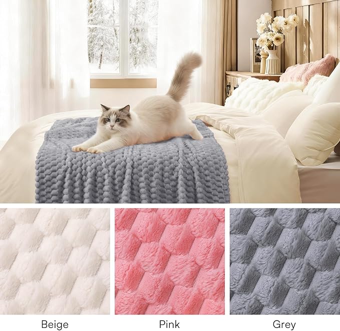 Luciphia Soft 300GSM Fleece Pet Blanket for Small Medium Large Dogs Washable 3D Textured Flannel Cat Puppy Decorative Furniture Protector Throw Durable Grey, M(30''x20'')