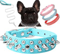 Spiked Dog Collar Soft Pu Leather Mushrooms Rivet Spike Studded Puppy Adjustable Pet Collars for Small Breeds (L, Light Blue Set)