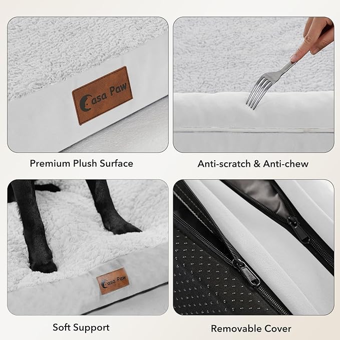 Orthopedic Dog Beds for Large Sized Dogs, Waterproof Egg Crate Foam Medium Dog Couch Beds for Crate 35x22Inch, Washable Pet Beds with Removable Cover and Nonskid Bottom, Grey White