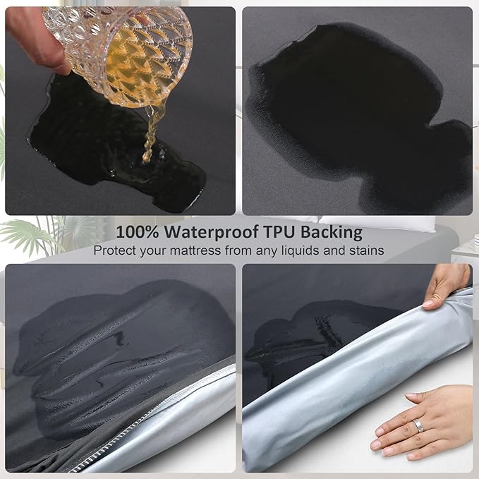 Waterproof Mattress Protector Full, Fitted Sheet Style Breathable Mattress Cover with Deep Pocket Fits Up to 18'', Noiseless Bed Cover for Kids Adults Pets, Machine Washable (Dark Gray, 54'' X 76'')