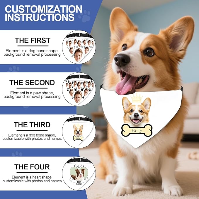 Funny Personalized Dog Bandana Custom Face Design, Custom Dog Bandana with Name, Pet Scarf for Small Medium Large Dogs Personalized Pet Accessories (Funny Style, Medium)