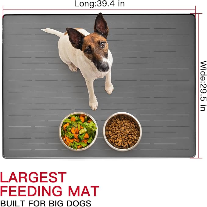39.4"x29.5" Large Pet Food Mat, Silicone Dog Mats for Food and Water, Nonslip Pet Feeding Mats for Floors,Dog Cat Bowl Mat with Raised Edges, Avocado Green