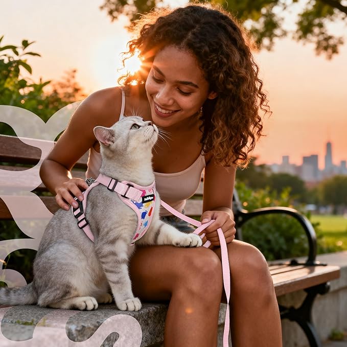 rabbitgoo Cat Harness and Leash for Walking, Escape Proof Soft Adjustable Vest Harnesses for Cats, Easy Control Breathable Reflective Strips Jacket, Purrty Pink, S