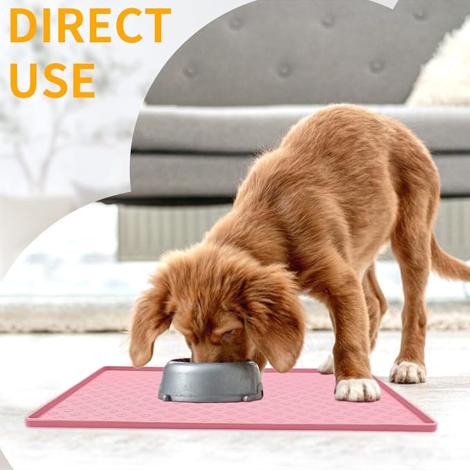 Ptlom Pet Placemat for Dog and Cat, Mat for Prevent Food and Water Overflow, Suitable for Small, Medium and Big Pet,24.5" 16.5", Pink