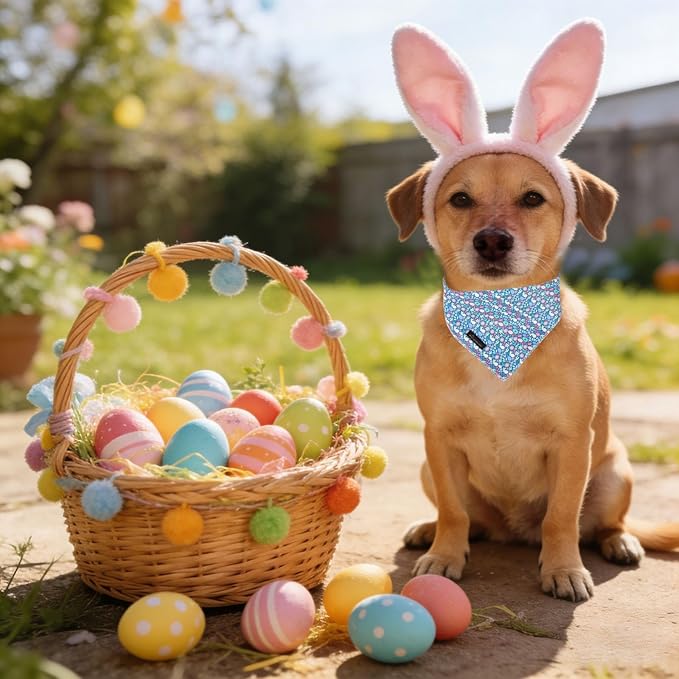 ARING PET Easter Dog Bandanas, Blue Rabbit Egg Pet Bandana Scarf Triangle Bibs for Puppy Small Medium Large Boy Girl Dogs Cats-L