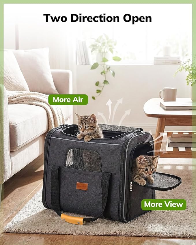 Morpilot Cat Carrier - Cat Carrier Soft for Small or Medium Cats up to 16lbs, with Sided Cushion, Secure Buckle and Foldable Bowl, Dog Carriers for Small Dogs (Dark Gray)
