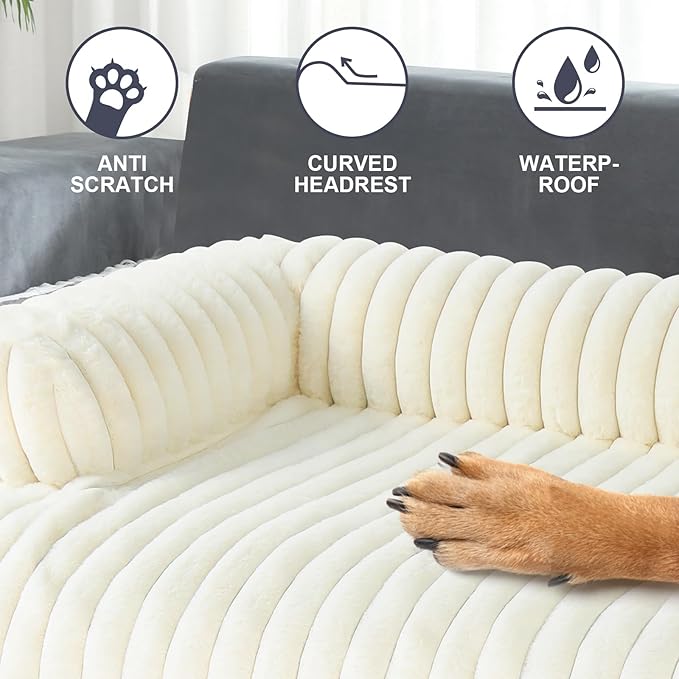 Wn's Day Luxurious Dog Couch Bed, Washable Calming Dog Couch Cover, Removable Couch Protector for Dogs, Waterproof Sofa Bed, Pet Bed Mats for Couch, Pet Couch Covers for Sofa(White, XL)